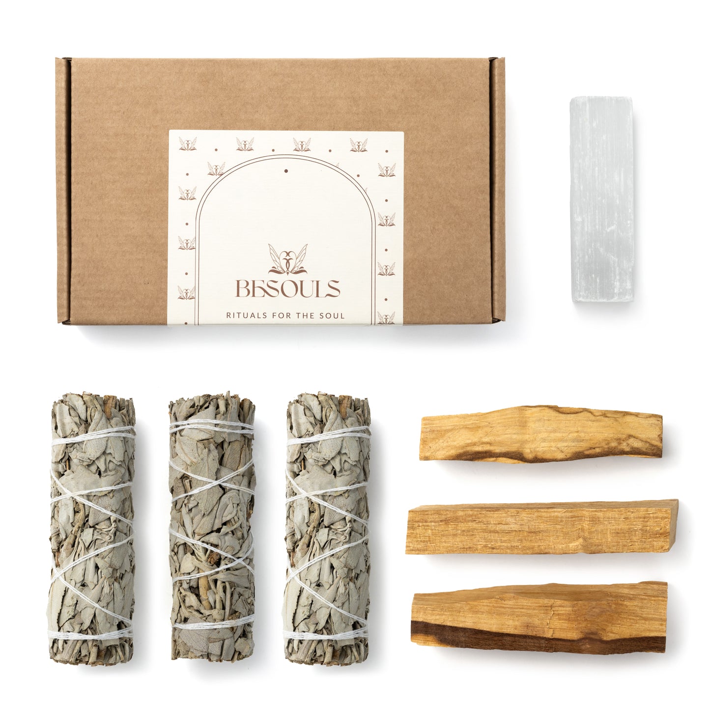 Palo Santo 3 ud + Salvia Blanca 3 + REGALO de Selenita