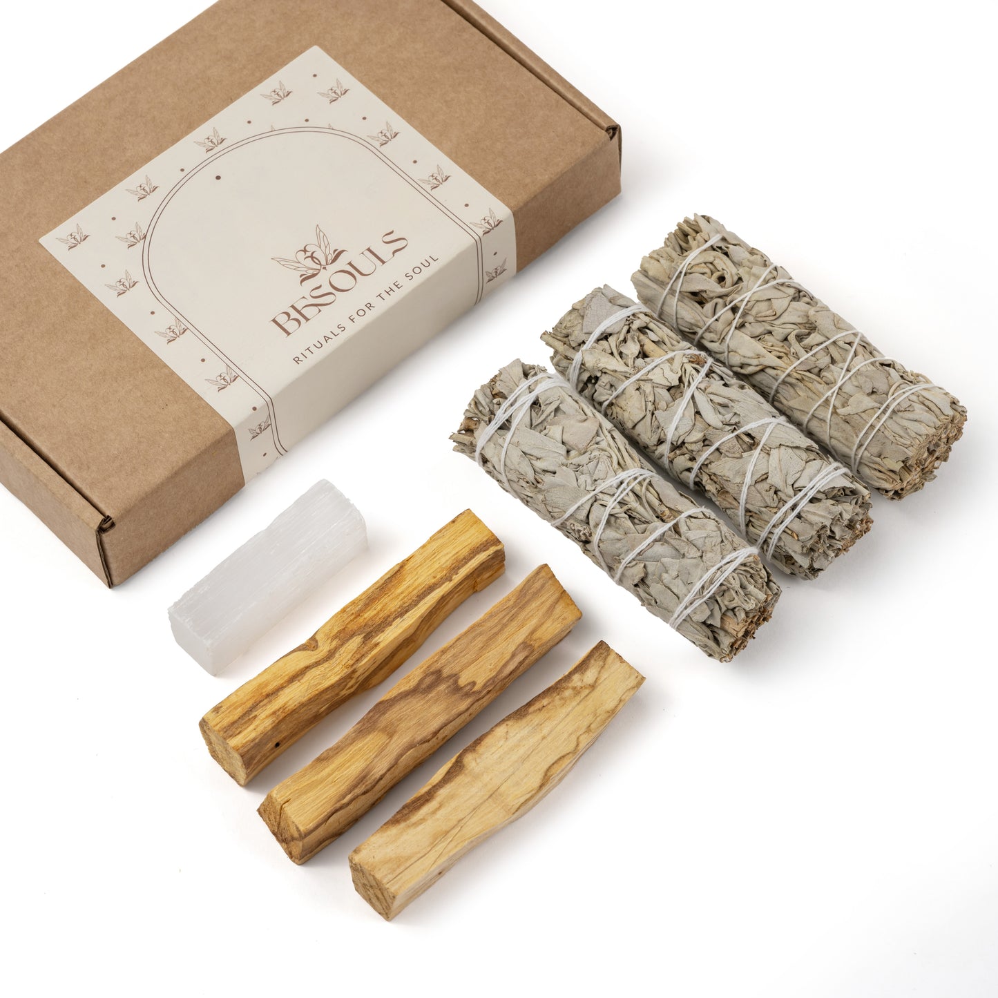 Palo Santo 3 ud + Salvia Blanca 3 + REGALO de Selenita