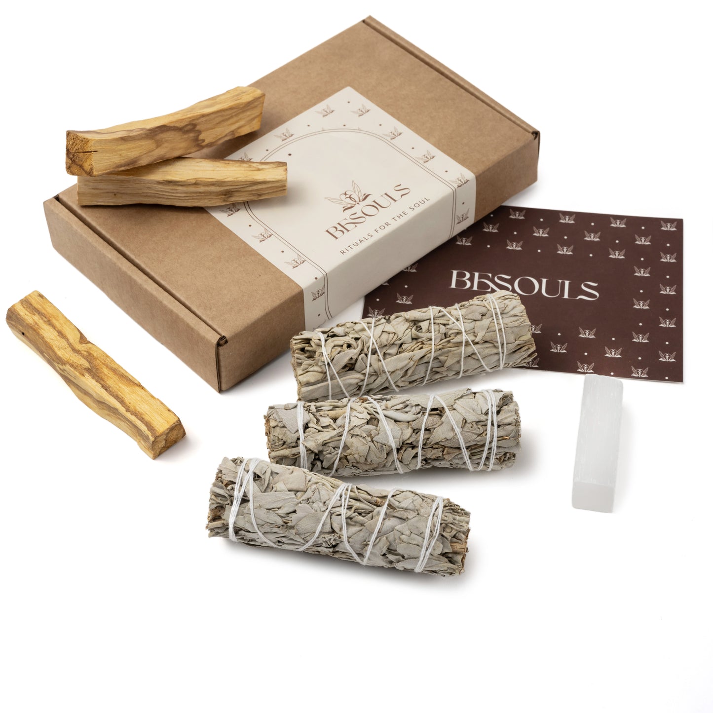 Palo Santo 3 ud + Salvia Blanca 3 + REGALO de Selenita